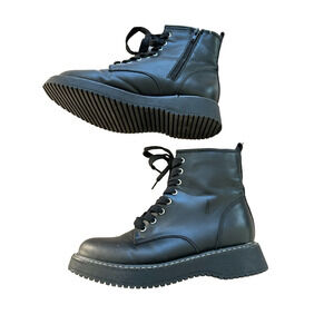 Madden Girl Women's Lace Up‎ Boots Black Moto Combat Zipper Size 8M